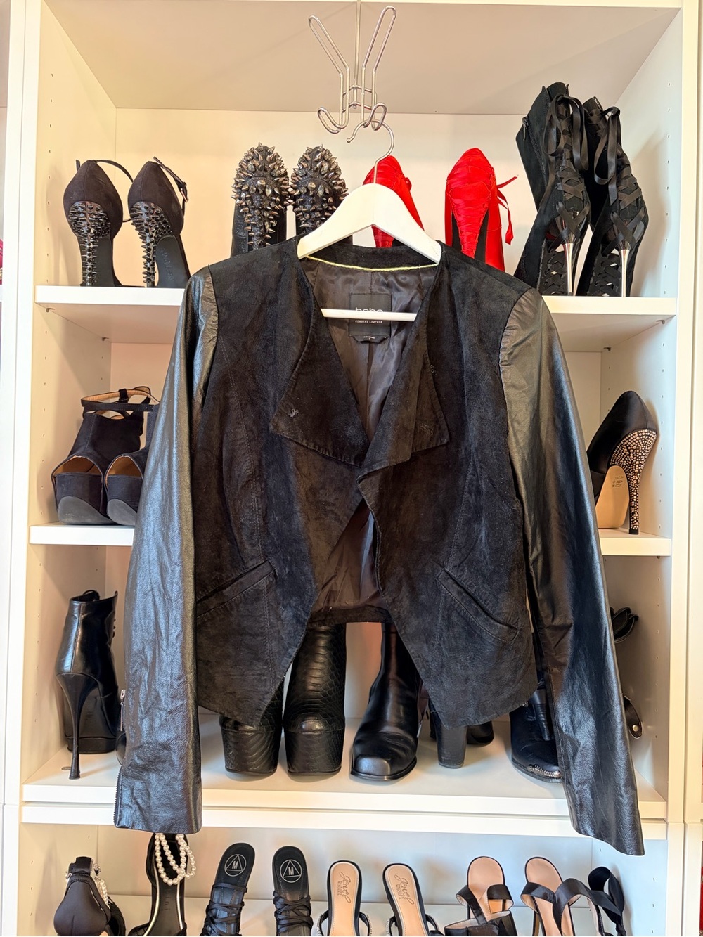 bebe Black Suede & Leather Cropped Jacket